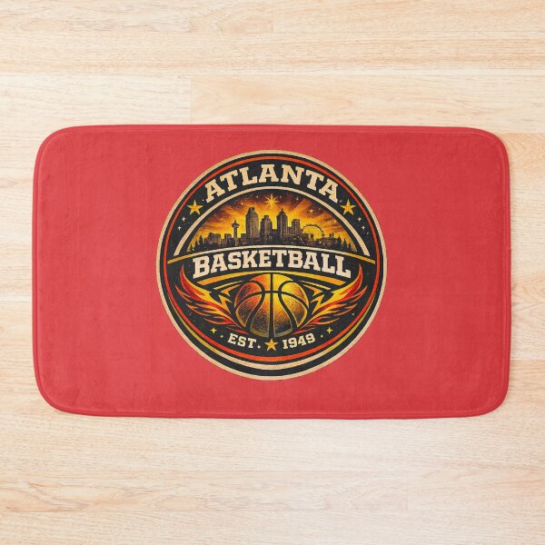 Item preview, Atlanta Basketball Vintage Badge Shirt – Red Gold Retro Hoops Tee – Skyline Basketball Design designed and sold by TKOprintdesigns.