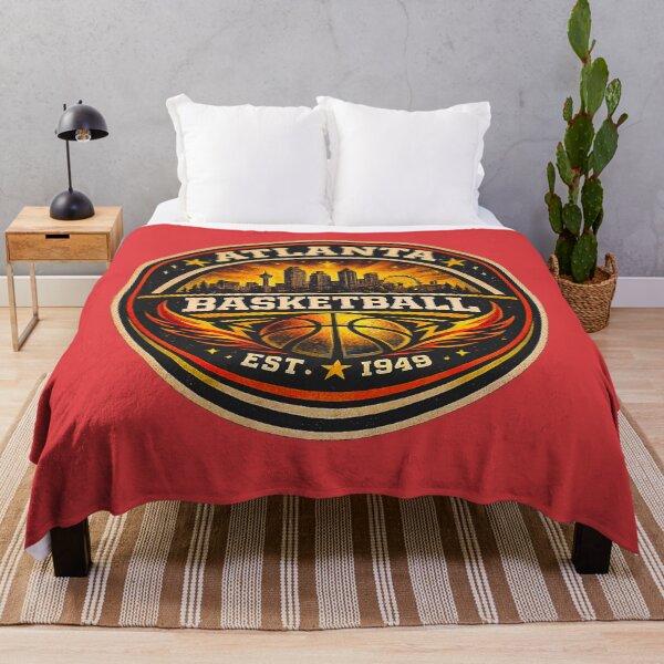 Item preview, Atlanta Basketball Vintage Badge Shirt – Red Gold Retro Hoops Tee – Skyline Basketball Design designed and sold by TKOprintdesigns.