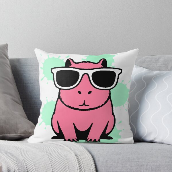 Item preview, Cool Pink Capybara with Sunglasses Mint Splash Background designed and sold by AstronautMerch.
