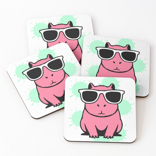 Item preview, Cool Pink Capybara with Sunglasses Mint Splash Background designed and sold by AstronautMerch.