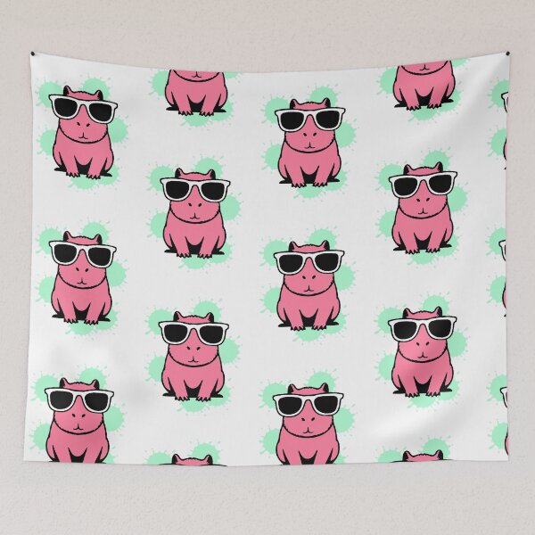 Item preview, Cool Pink Capybara with Sunglasses Mint Splash Background designed and sold by AstronautMerch.