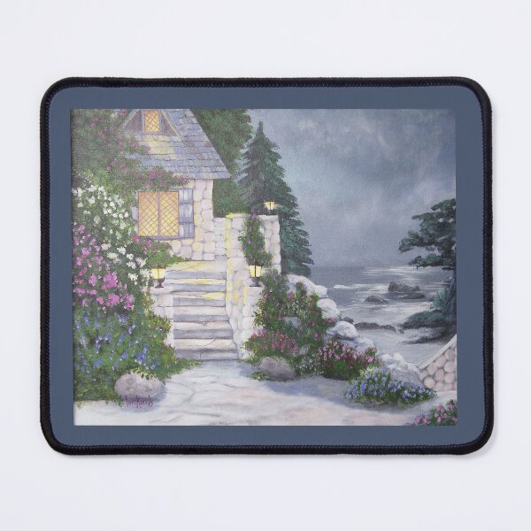 Item preview, Stormy Skies surround a lantern lit stone house and staircase flowers grow all around designed and sold by Lori Richardson.
