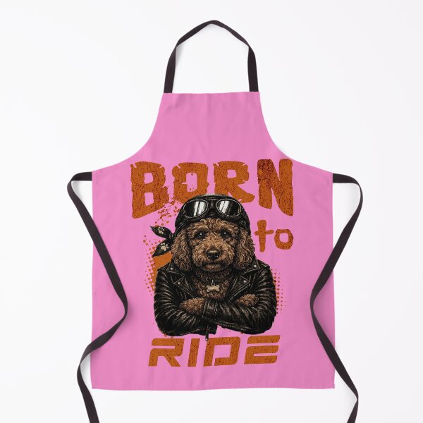 Aperçu de l'œuvre Caniche motard marron – Cadeau humoristique sur le thème de la moto avec un caniche – Né pour rouler créée et vendue par PixelsPaws.