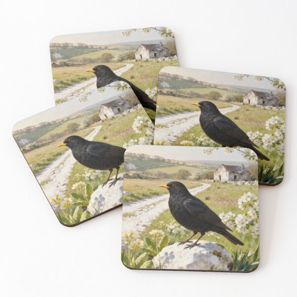 Item preview, Blackbird Chalk Path - South Downs Spring Countryside Painting designed and sold by QuietCanvasArtworks.