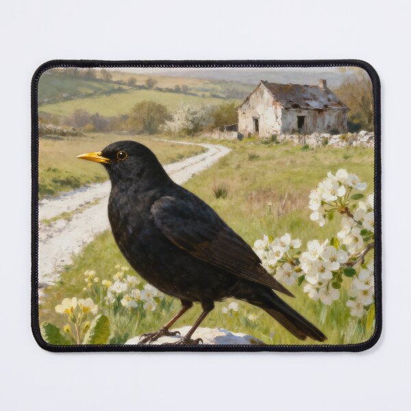 Item preview, Blackbird Chalk Path - South Downs Spring Countryside Painting designed and sold by QuietCanvasArtworks.