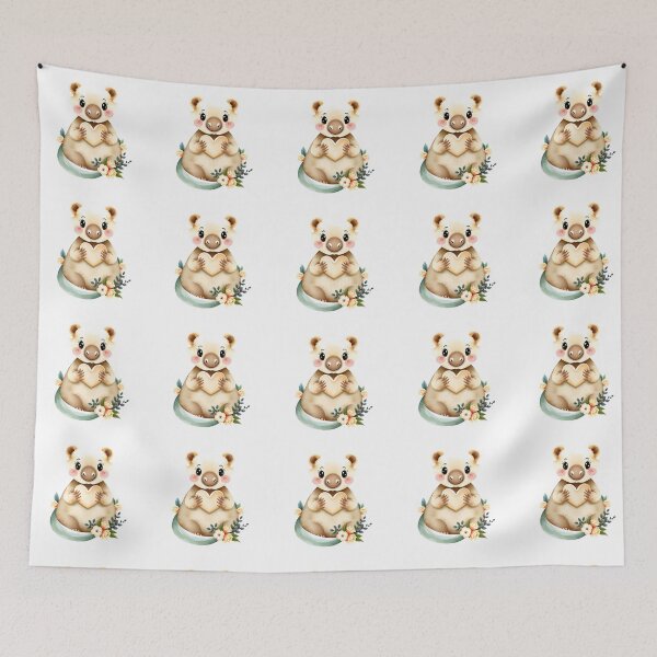 Item preview, Cute Baby Wombat Holding Cream Heart With Roses designed and sold by Passionread.