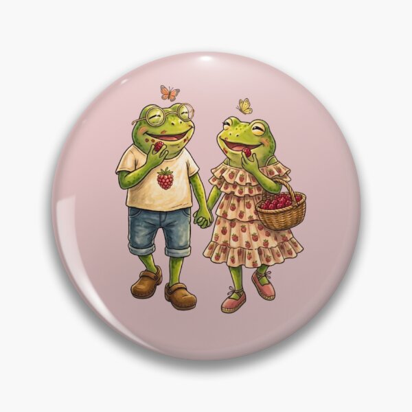 Item preview, Vintage Frog Couple Picking Raspberries | Romantic Cottagecore Frogs designed and sold by EnlightArt.