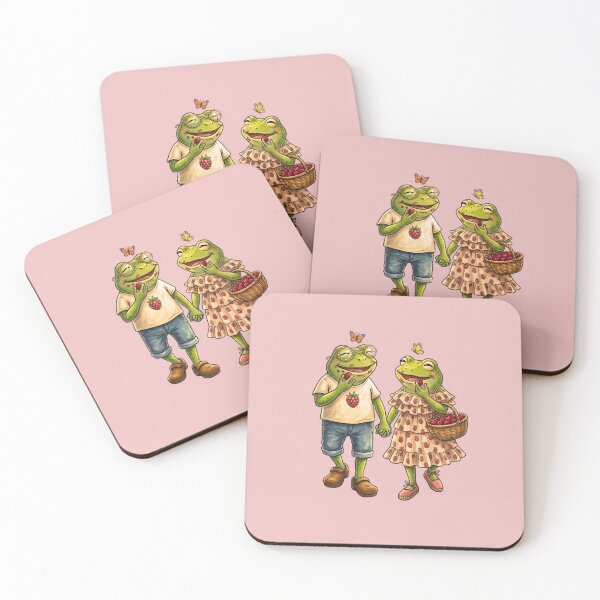 Item preview, Vintage Frog Couple Picking Raspberries | Romantic Cottagecore Frogs designed and sold by EnlightArt.