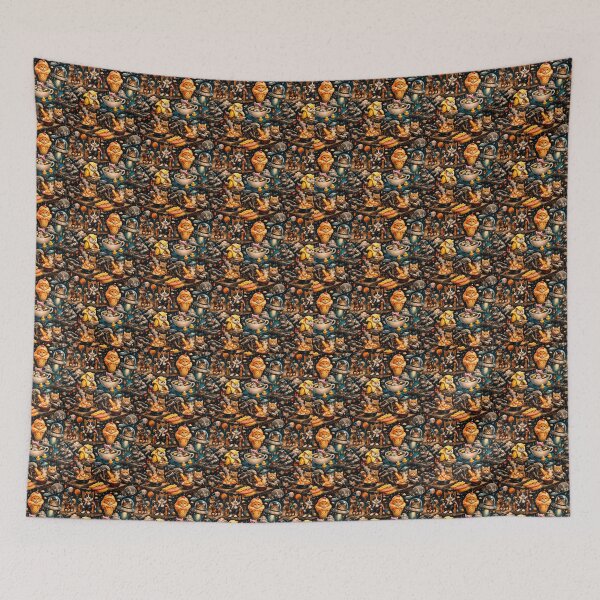 Item preview, Pattern of whimsical cats with astronaut and food elements. designed and sold by elopezstock.