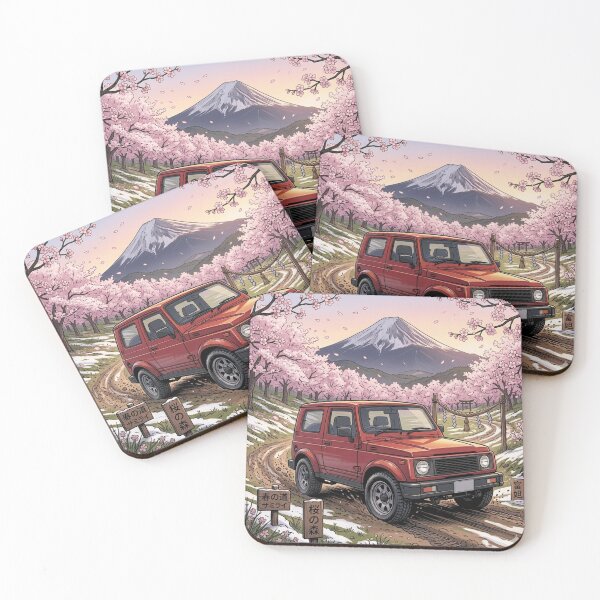 Item preview, Suzuki Samurai 4x4 Mount Fuji Cherry Blossom Retro Comic Art designed and sold by MudAndComic.