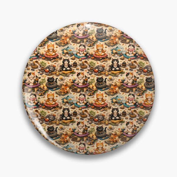 Item preview, Meditating cats, seamless pattern background, practicing yoga and mindfulness. designed and sold by elopezstock.