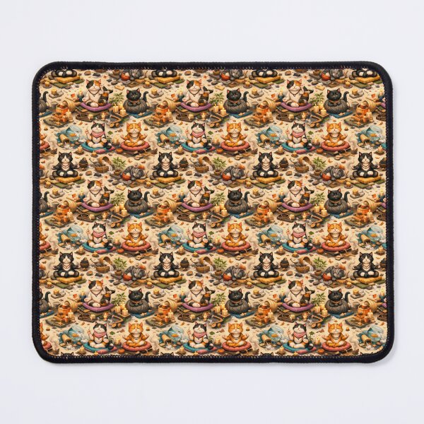 Item preview, Meditating cats, seamless pattern background, practicing yoga and mindfulness. designed and sold by elopezstock.