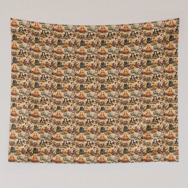 Item preview, Meditating cats, seamless pattern background, practicing yoga and mindfulness. designed and sold by elopezstock.