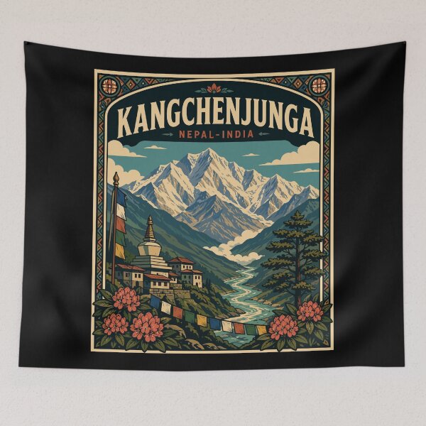 Item preview, Kangchenjunga Mountain (Himalayas) Nepal-India, Vintage Art Travel Landscape designed and sold by MaateoDesign.