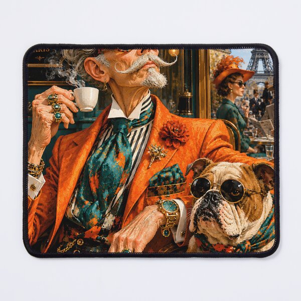 Item preview, Parisian Gentleman & Bulldog Café Chic | Luxury Vintage Fashion Art Print designed and sold by Vibranta Studio.
