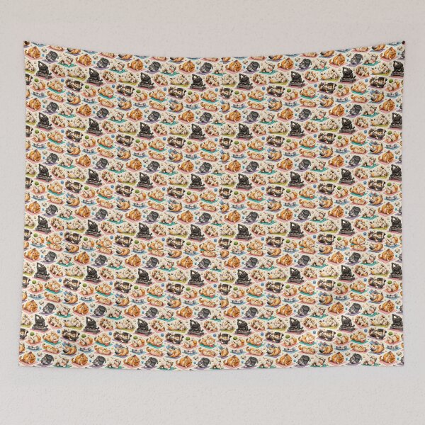 Item preview, Cats practicing yoga poses on mats (seamless pattern) designed and sold by elopezstock.