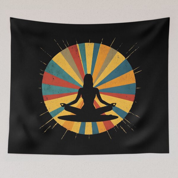 Item preview, Yoga Meditation Retro Sun Silhouette designed and sold by AlchemyColor.