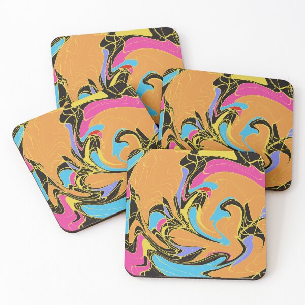 Item preview, Colorful, abstract, modern design full of joie de vivre in orange, blue, and pink with a black background designed and sold by Susanna Schorr.