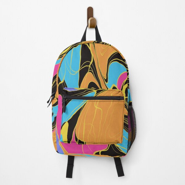 Item preview, Colorful, abstract, modern design full of joie de vivre in orange, blue, and pink with a black background designed and sold by Susanna Schorr.