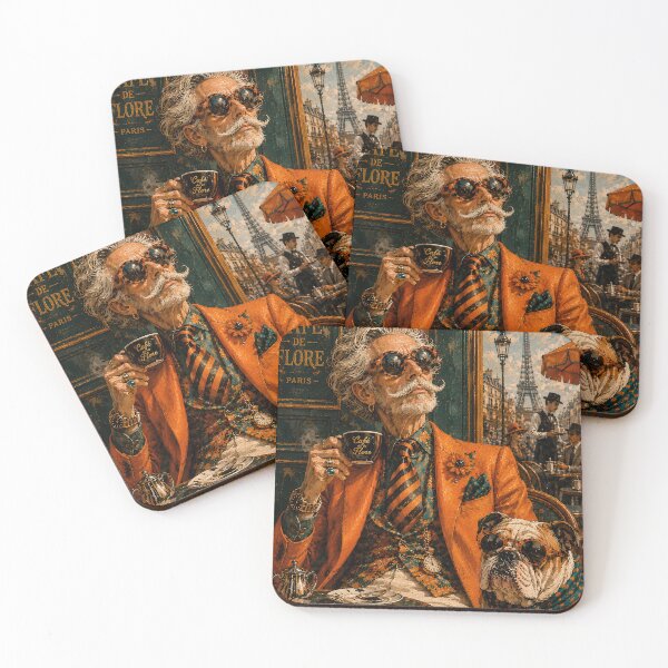 Item preview, Parisian Gentleman & Bulldog Café De Flore | Luxury Vintage Fashion Art Print designed and sold by Vibranta Studio.