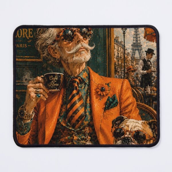 Item preview, Parisian Gentleman & Bulldog Café De Flore | Luxury Vintage Fashion Art Print designed and sold by Vibranta Studio.
