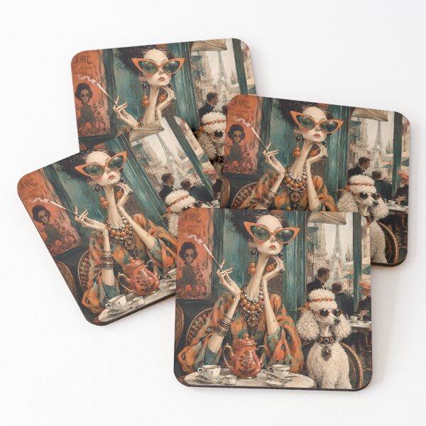 Item preview, Parisian Lady & Poodle Café Chic | Luxury Vintage Fashion Art Print designed and sold by Vibranta Studio.