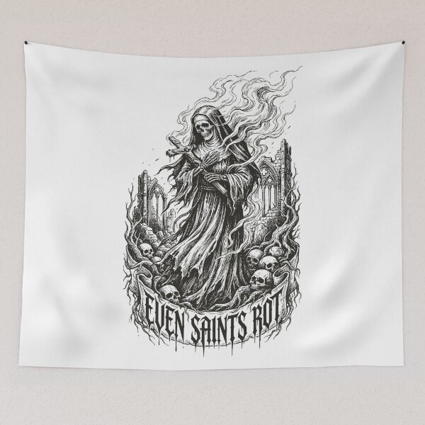 Item preview, Even Saints Rot - Gothic Nun Skeleton Dark Fantasy Art designed and sold by LockjowArt.