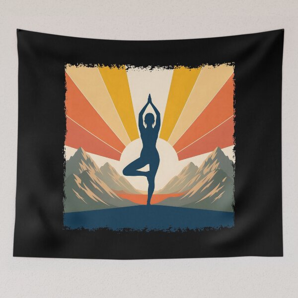 Item preview, Yoga Meditation Retro Sun Silhouette designed and sold by AlchemyColor.