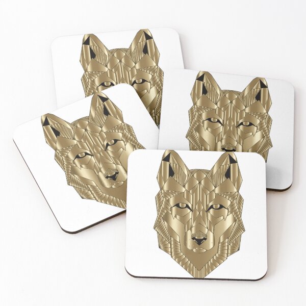 Item preview, 3D Geometric Gold Wolf Art | Metallic Wildlife designed and sold by Rawafi Art Studio.