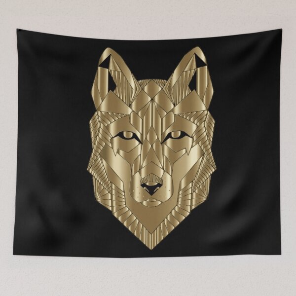 Item preview, 3D Geometric Gold Wolf Art | Metallic Wildlife designed and sold by Rawafi Art Studio.