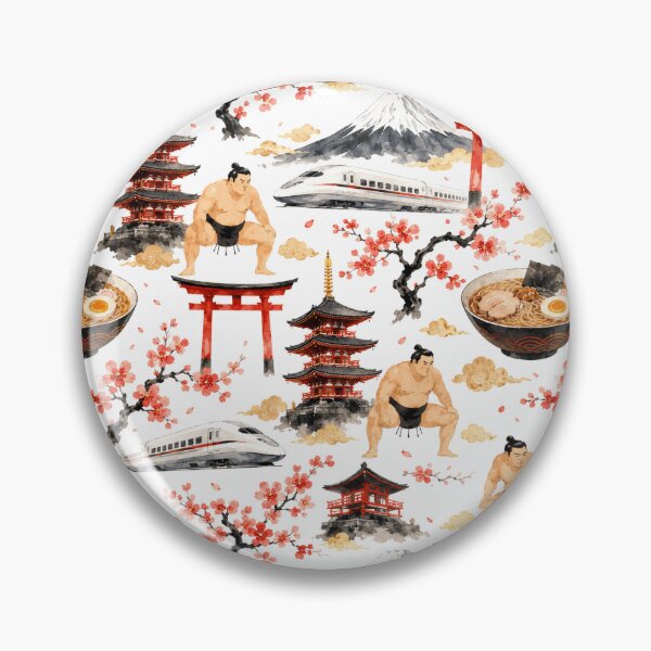 Item preview, Tokyo City Icons Watercolor Seamless Travel Pattern designed and sold by Inkworksbyshery.