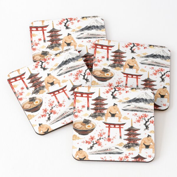 Item preview, Tokyo City Icons Watercolor Seamless Travel Pattern designed and sold by Inkworksbyshery.