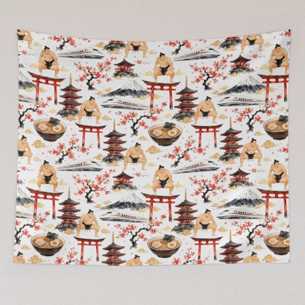Item preview, Tokyo City Icons Watercolor Seamless Travel Pattern designed and sold by Inkworksbyshery.