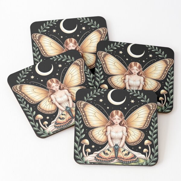 Item preview, Celestial Fairy with Moth Wings Mystic Moon and Mushrooms Art  designed and sold by brkydesign.