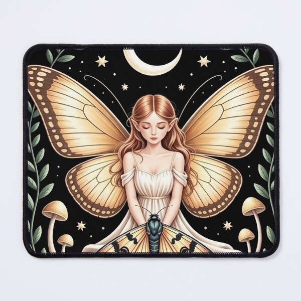 Item preview, Celestial Fairy with Moth Wings Mystic Moon and Mushrooms Art designed and sold by brkydesign.