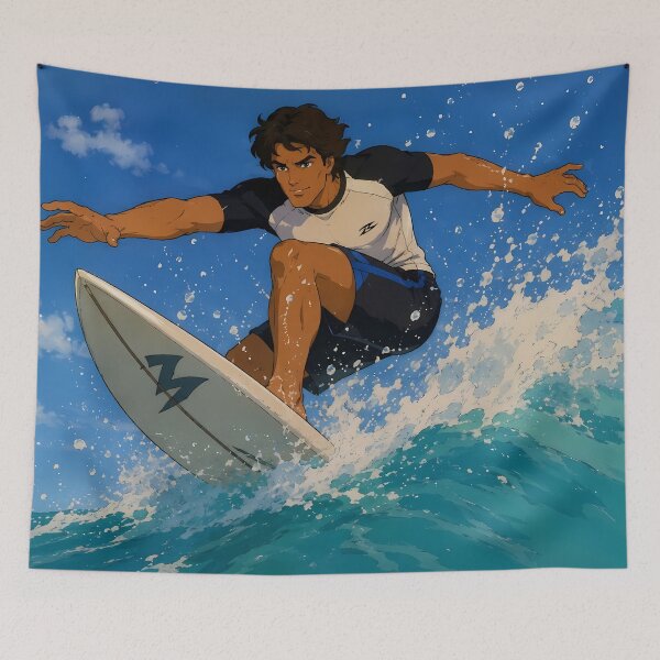 Item preview, Wave Rider – Retro Surf Action Art designed and sold by  Hollow Moon Studios..