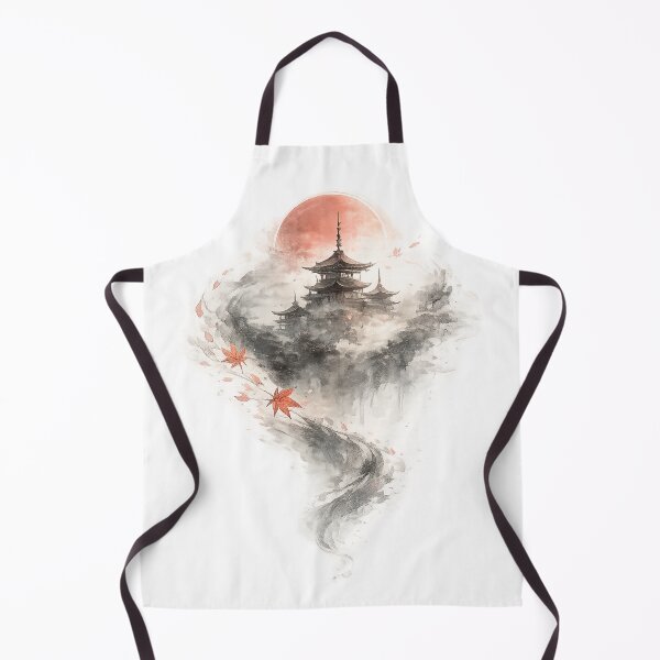 Item preview, Lost in the Mist — Japanese Pagoda Autumn Ink Art designed and sold by Cyber Kitsune.