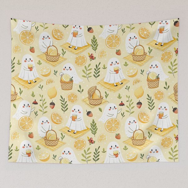 Item preview, Cute Lemon Ghost Picnic Pattern designed and sold by Petal & Pattern Co.
