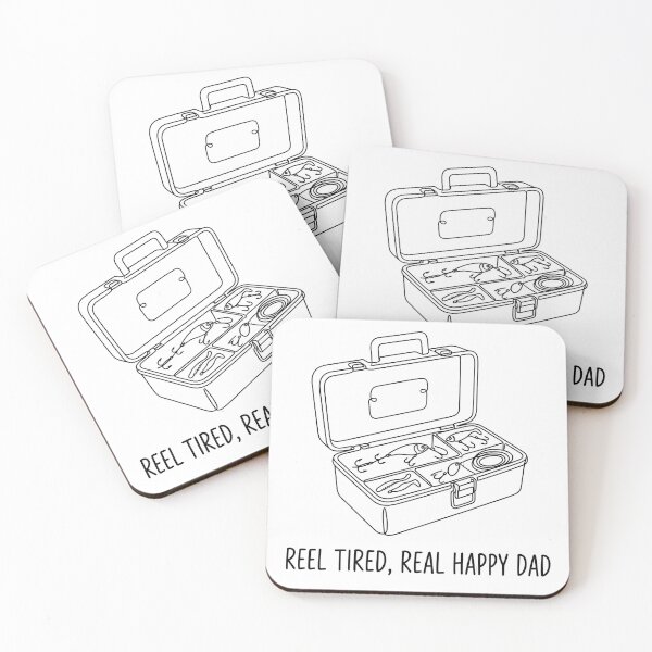 Item preview, Reel Tired Real Happy Dad Funny Fishing Tackle Box Line Art Father's Day Design designed and sold by ASfindsStore.