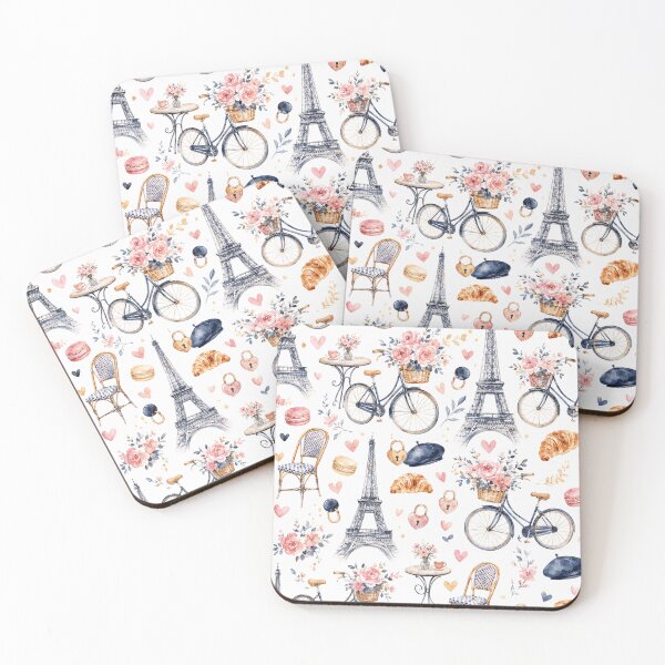 Item preview, Paris Romantic Icons Watercolor Seamless Travel Pattern designed and sold by Inkworksbyshery.