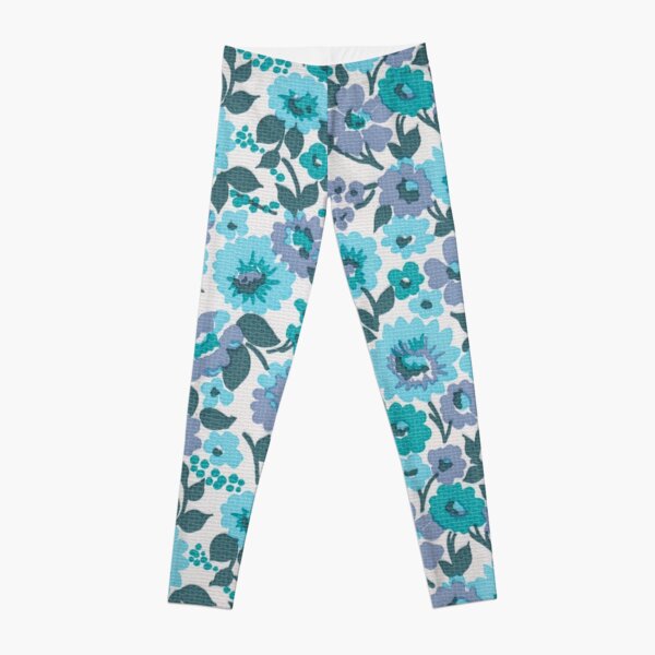 Retro Floral Vintage Wallpaper Flowers Pattern Aqua Turquoise Purple Leggings