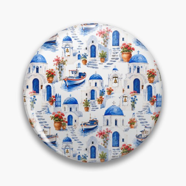 Item preview, Greek Island Architecture Watercolor Seamless Pattern designed and sold by Inkworksbyshery.