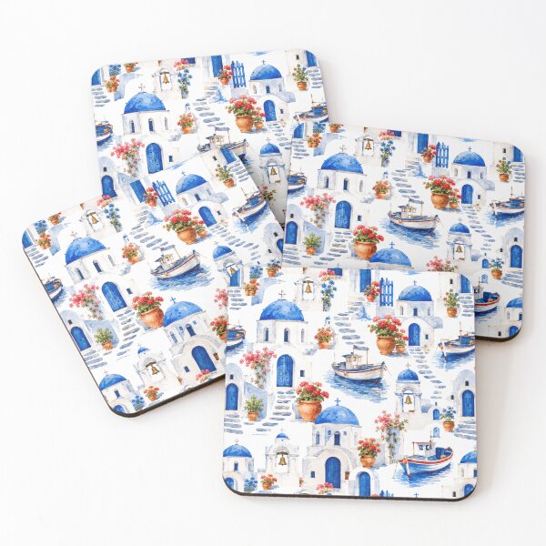 Item preview, Greek Island Architecture Watercolor Seamless Pattern designed and sold by Inkworksbyshery.