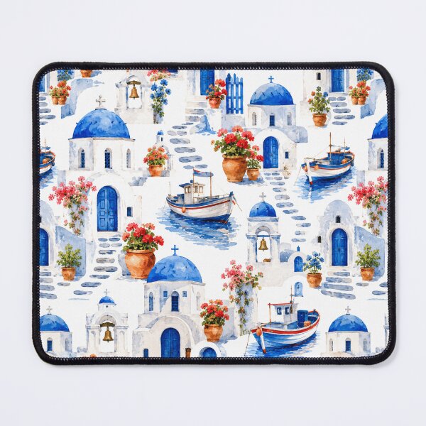 Item preview, Greek Island Architecture Watercolor Seamless Pattern designed and sold by Inkworksbyshery.