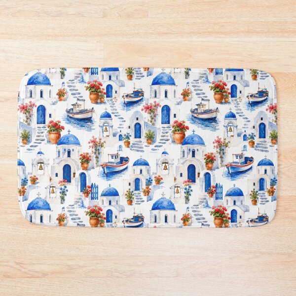 Item preview, Greek Island Architecture Watercolor Seamless Pattern designed and sold by Inkworksbyshery.
