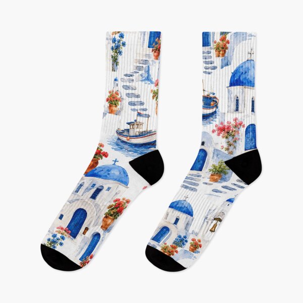 Item preview, Greek Island Architecture Watercolor Seamless Pattern designed and sold by Inkworksbyshery.