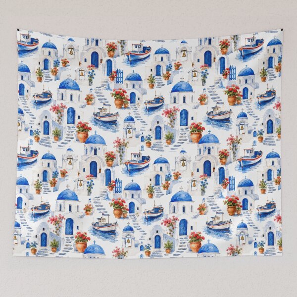 Item preview, Greek Island Architecture Watercolor Seamless Pattern designed and sold by Inkworksbyshery.