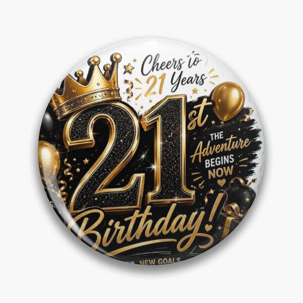 Item preview, Cheers to 21 Years – Black & Gold Adventure Begins Sticker Print designed and sold by RetroSystemCo.