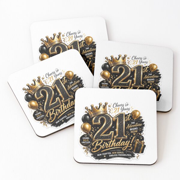 Item preview, Cheers to 21 Years – Black & Gold Adventure Begins Sticker Print designed and sold by RetroSystemCo.