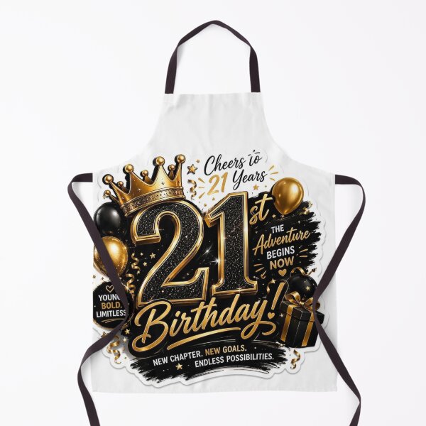 Item preview, Cheers to 21 Years – Black & Gold Adventure Begins Sticker Print designed and sold by RetroSystemCo.